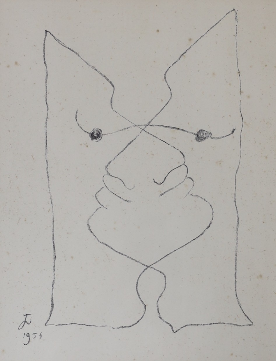 Jean Cocteau (1889-1963), lithograph, The Kiss, signed and dated 1954 in the plate, 34 x 26cm